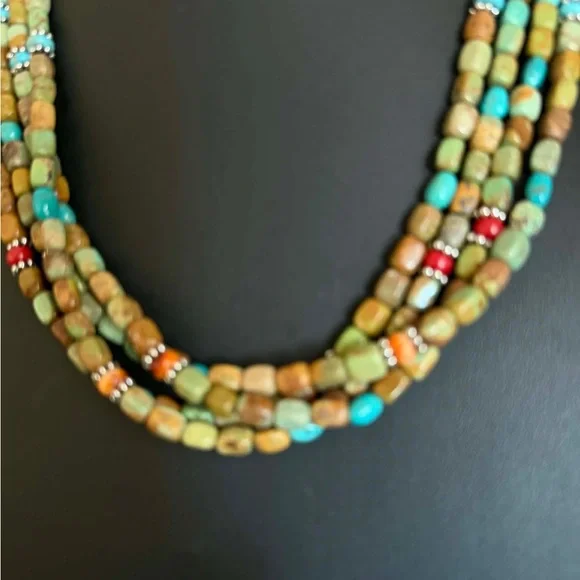Sterling silver sourhwestern blue green turquoise multistrand necklace 24 inch